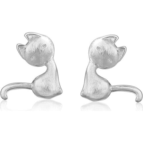 Fashion Women Earrings Jewelry Accessories Girl Gift Cute Sweet Silver-color Brushed Cat Design Stud Earrings for Women