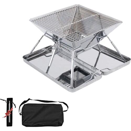 Outdoor Multifunctional Folding Lightweight Camping Grill 304 Stainless Steel Pit Portable Stove For Hiking Picnics Barbecue BBQ