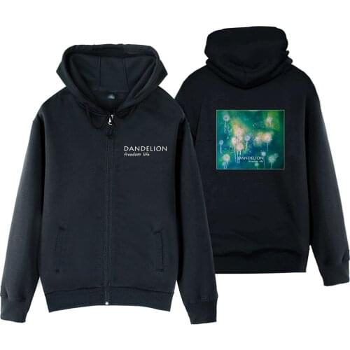 Man Boy Coat Full Zip Hoodie Fleece Hooded Jacket Red Seeded Dandelion Freedom Life Taraxacum Green Plant Original Design ZIIART