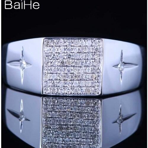 BAIHE Sterling Silver 925 0.3CT H/SI Round Natural Diamonds Engagement Men Trendy Fine Jewelry Diamond Ring