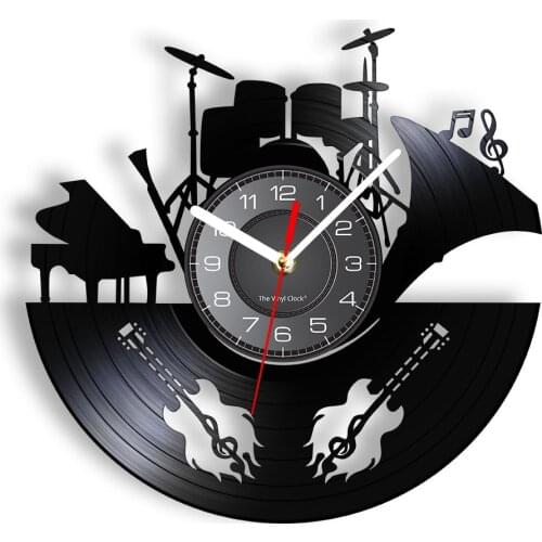 Musical Instrument LED Backlight Modern Wall Clock Drumset Piano Guitar Bass Tube Vintage Design Illuminated Artwork Wall Watch