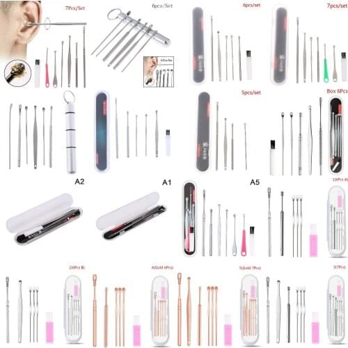 1Set Ear Picks Kit Pickers Stainless Steel Earpick Wax Remover Curette Ear Pick Cleaner Ear Cleaner Spoon Care Ear Clean Tool
