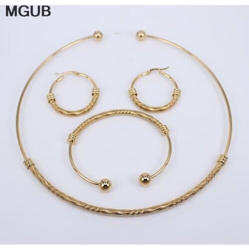Stainless Steel Jewelry Sets Women Necklace Bracelet Earrings Fashion Jewelery Wedding Accessories Women Party Gift LH744