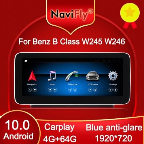 NaviFly Carplay Android Auto for Mercedes Benz B class W246 B180 B220 B200 B260 B250 Android 10.0 API29 Blue anti-glare 1920*720