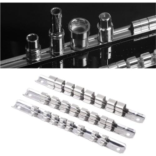 2021 New Socket Rack Holder 1/4" 3/8" 1/2" with 8 Clips On Rail Tool Organizer Storage