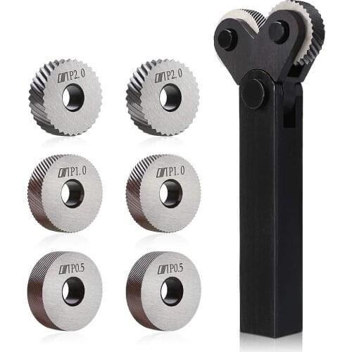 Onnfang 7PCS Knurling Tool 0.5/1/2mm Diagonal Dual Wheel Linear Knurl Set Steel Lathe Cutter Wheel Knurling Tool Holder Hob Set
