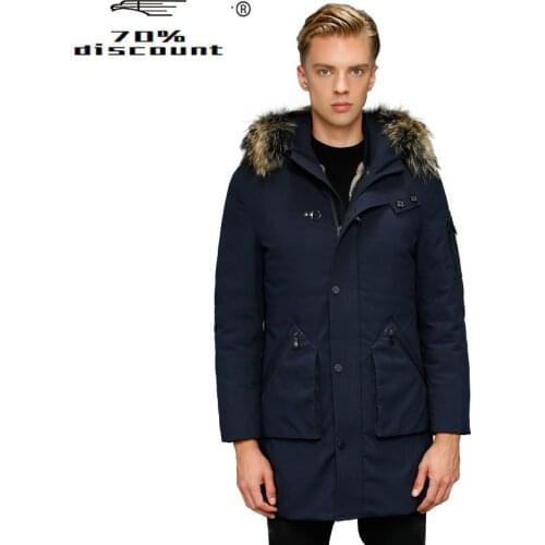 Mens Winter Down Jacket Parka Real Rabbit Fur Liner White Goose Down Jacket Raccoon Fur Collar Warm Coat Parkas KJ3202