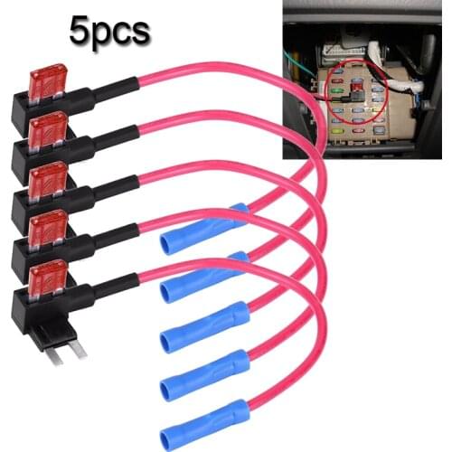 12V 5Pcs Add A Circuit Mini Blade Fuse Holder Standard ATM APM Piggy Back Fuses Tap Car Fuse Box Fusible Alarm Accessories
