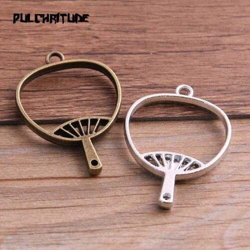 6pcs 30*47mm Two Color Alloy Jewelry Accessories Cattail Leaf Fan Charm Hollow Glue Blank Pendant Tray Bezel 12B30