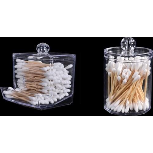 Transparent Makeup Organizer Cotton Swab Storage Box Square Round Jewelry Cosmetics Lipstick Plastic Storage Box Organizing Case