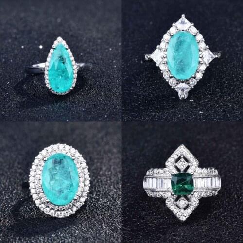 Luxury Oval Rings With Exquisite Paraiba Vintage S925 Silvery Jewelry For Women Wedding Engagement Eternity Ring Christmas Gifts