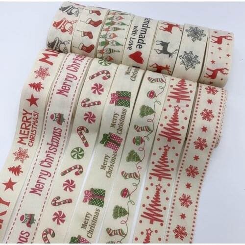 5Yards 25mm Christmas Ribbon Handmade Design Printed Cotton Ribbon Sewing Fabric Christmas Decoration Gift Wrapping