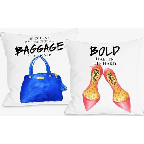 Hand Painting Shoes Handbag Cushion Covers Modern Home Bedroom Decorative White Polyester Pillow Case