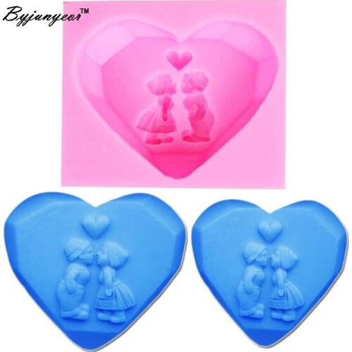 Byjunyeor S040 Lover boy&girl UV Resin Silicone Mold Fondant Chocolate Candy Crystal Epoxy Clay Plaster Concrete Candle Soap Mou