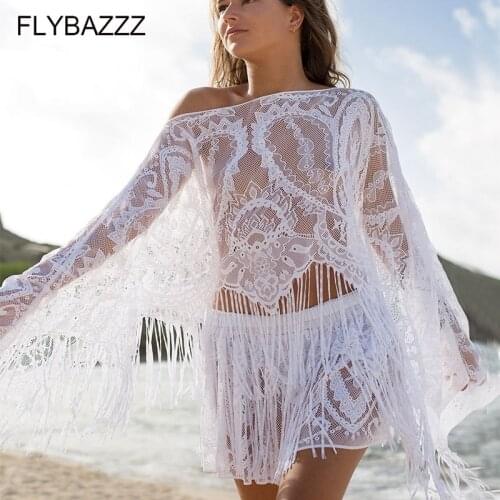 Sexy Two Piece Skirt Cover Up Bikini Women Lace Tassel 2 Piece Swimsuit Cover-ups Beach Bathing Suit Swimwear Mesh Beach Dresses