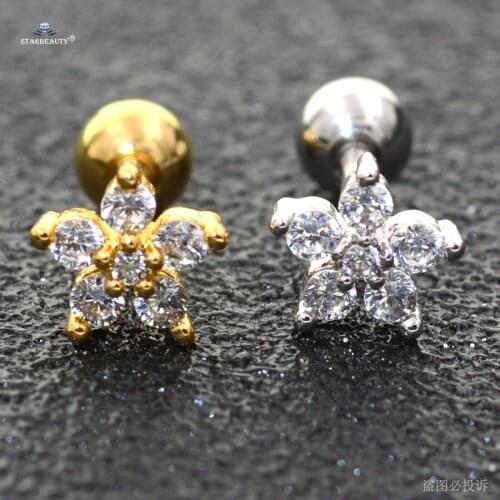 1pc 1.2x6mm New Daisy Flower Cartilage Piercing Helix Piercing Stud Daith Earrings Ear Piercing Gold Color Tragus Jewelry