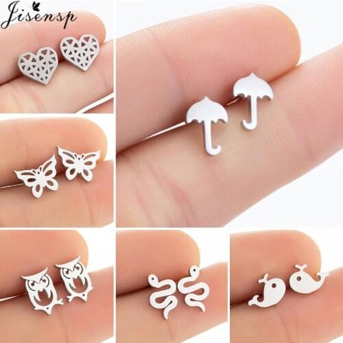 2021 Personality Stainless Steel Earrings Classic Umbrella Shape Earings Fashion Snake Owl Ear Studs Animal Jewelry Pendientes