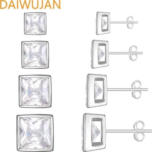 DAIWUJAN 3/4/5/6mm 925 Sterling Silver Earrings Gold Silver Color Square Geometric AAAAA Zircon Stud Earrings for Women Girls