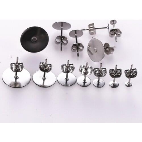 100pcs 3 4 5 6 8 10 12mm Stainless Steel Earrings Posts Butterfly Scroll Back Stopper Stud Earring Blank Base DIY Jewelry Making