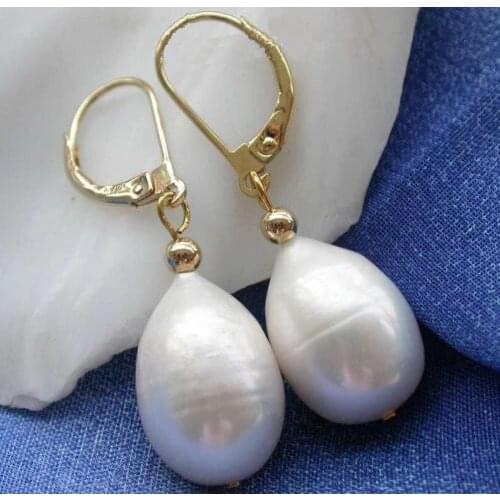 Hot sell natural AAA+ south sea white 10-14mm real pearl dangle earrings