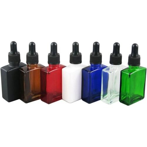 10pcs 30ml Essential Oil Glass Dropper Botter Clear Amber Black Square Glass1oz e Liquid Pipette Bottle Refillable Bottles
