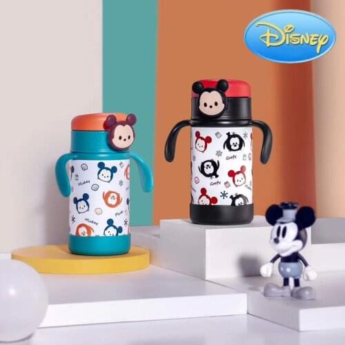 300ML Disney Mickey Mouse Thermos Mug Kids Straw Feeding Cups Stainless Steel Thermos Bottle Christmas Gifts Water Bottle