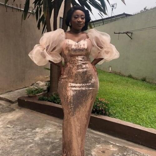 YiMinpwp Sparkle Mermaid Prom Dresses for Women Puffy Sleeve Sequin Formal Women Evening Gowns Celebrity Dress
