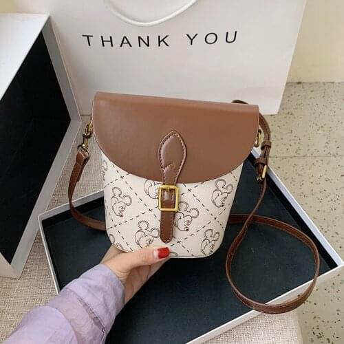 Disney cartoon Mickey Mouse ladies fashion bucket large capacity shoulder bag cartoon printing messenger mobile phone bag