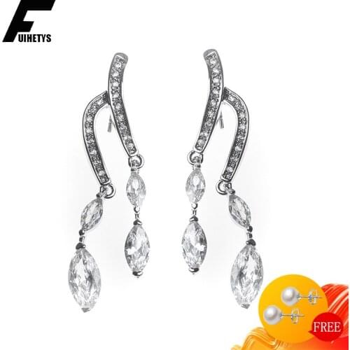 BaliJelry Fashion Earrings 925 Silver Jewelry Water Drop Shape Zircon Gemstone Earring for Women Wedding Engagement Accessories