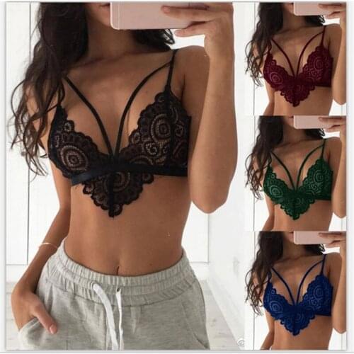 Womens Wireless Bra Lace Lingerie Hollow Out Underwear Double Shoulder Strap Design Extra Thin Cup EK-New