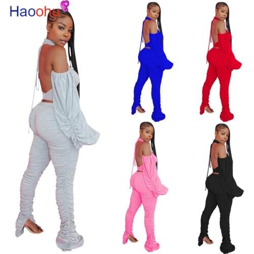 Women 2 Piece Set Sexy Two Piece Outfits for Women Club Party Cold Shoulder Crop Top and Stacked Leggings Pants Matching Sets