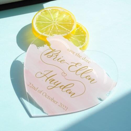 10pcs custom heart shape save the date card new acrylic cheap invitation card for wedding
