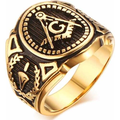 19 mm Vintage Punk Retro Delicate Charm Gold Masonic Ring for Men Commemorate High Quality Beautiful Bridal Set Souvenir Gift