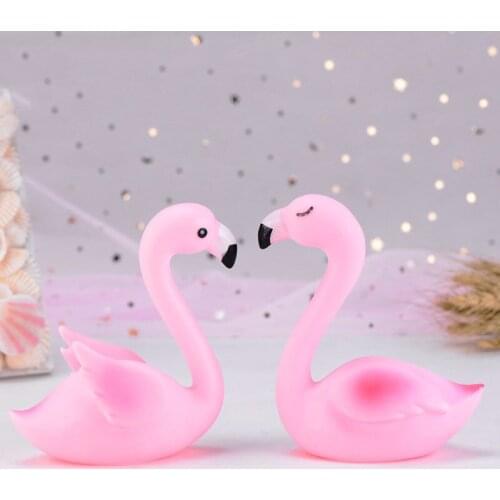 2PCS Pink Flamingo Lovers Bird Animal Statues Sculptures Ornament Figurines Resin Crafts Home Decor Wedding Decoration Gift
