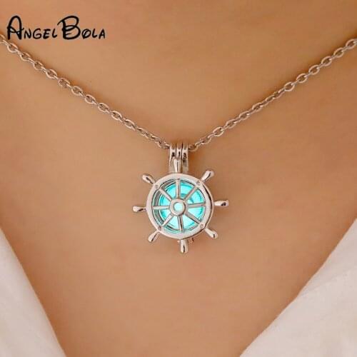 2020 Rudder Glowing Necklace Gem Charm Jewelry Women Valentine Pendants Hollow Luminous Stone Wishing Pendant Necklace Gifts