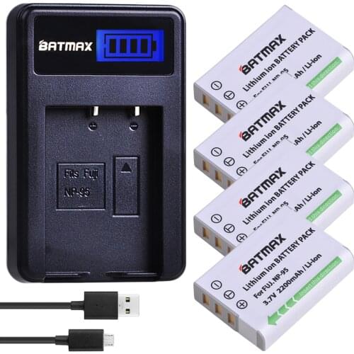 4Pcs NP-95 NP95 NP 95 Camera Battery + LCD USB Charger for FUJIFILM NP-95 F30 F31 F30fd F31fd 3D W1 X100T X100S X100 X-S1 3DW1