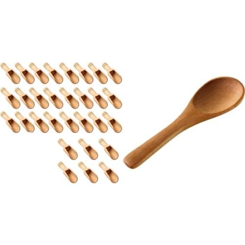 Promotion! 30 Pcs Wooden Color Spoon, Mini Bath Salt Spoon & 50 Pcs Small Wooden Spoons Mini Nature Spoons Light Brown
