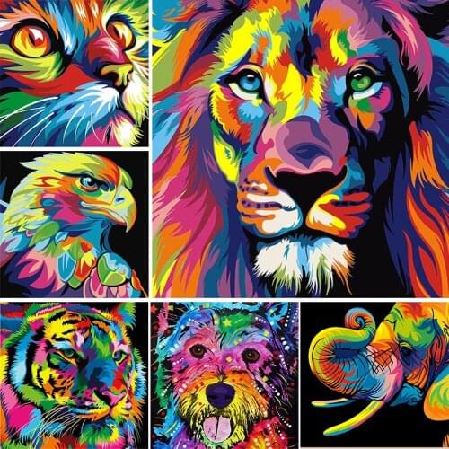 DIY 5D Diamond Painting Full Square Color Animal Lion Cat Cross stitch Mosaic Picture Rhinestones Diamond Embroidery Tiger Wolf