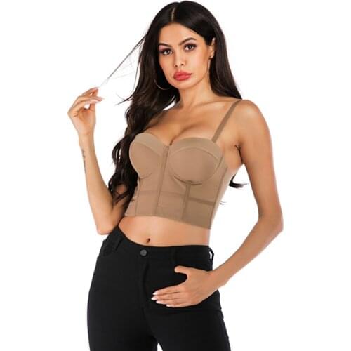 S M L XL 2XL Fashion Mesh Push Up Bralet Womens Corset Bustier Bra Night Club Party long sexy Cropped Top Vest Plus Size