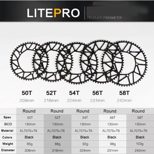 Litepro 130 BCD 9 10 11 Speed Hollow CNC Alloy Single Disc Chainwheel Road Folding Bike Chain Wheel 50/52/54/56/58T Chainring
