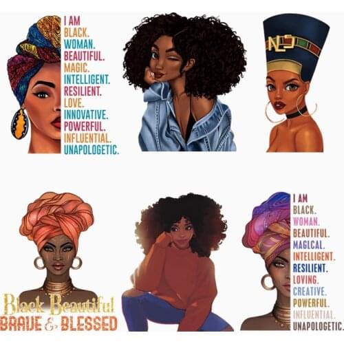 Iron-on transfers for clothing stickers Black woman Girls stripes iron on patches Appliques on clothes custom patch tops