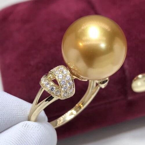 D101 Pearls Rings 11-12mm Fine Jewelry 18K Gold Phillipine Natural Ocean Sea Golden Pearls Rings for Women Fine Pearls Rings