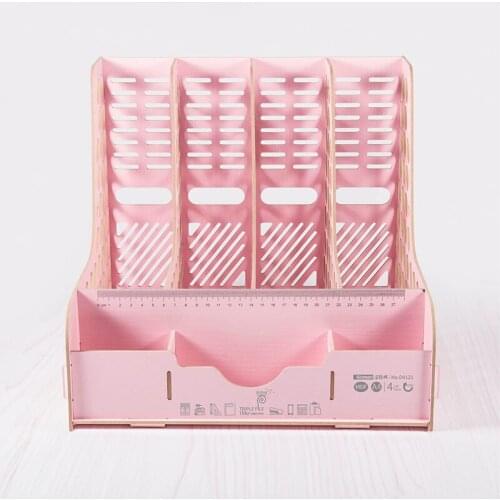 Wooden DIY Desk Organizer with 4 Columns File Rack D9121