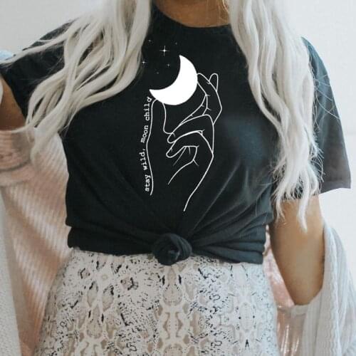 Stay Wild Moon Child T-shirt Funny Celestial Astrology Graphic Tee Shirt Top Aesthetic Women Short Sleeve Witch Goth Tshirt