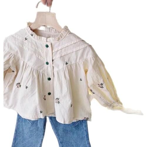 Baby floral shirt 2021 spring and summer new stand-up collar girls foreign style cute cotton long-sleeved shirt P4592
