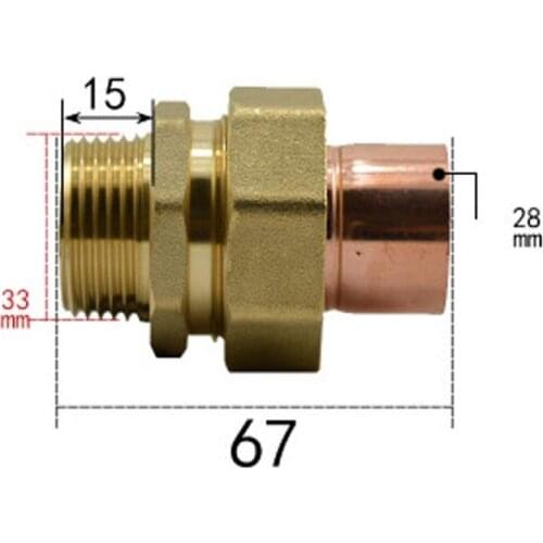 DN25 G 1" BSPP Male x Copper Inner Dia 28mm Brass Copper End Feed Fitting Union Connector Coupler Adapter Water Gas Oil