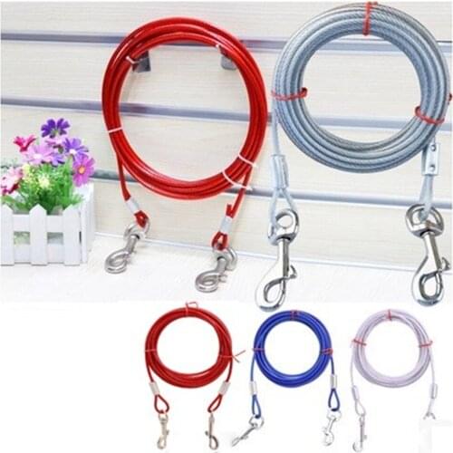 Dual Heads Dog Steel Wire Tow Rope Small Medium Large Pet Metal Hooks Puppy Cat Lead Strap Leash 3M 5M 10M