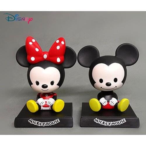 Disney Mickey Mouse Anime Figure Children Toys Minnie Mouse Ornaments PVC Mini Shake Model Cartoon Car Decoration Cute