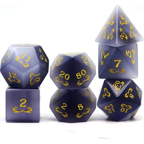 Haxtec Gemstone Dice DND Dice Set D20 D12 D10 D8 D6 D4 for D&D TTRPG DND Master Gift-Grey Cat Eye