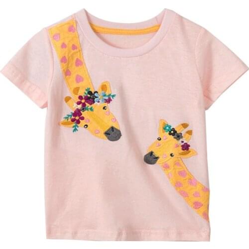 Jumping Meters New Arrival Giraffe Applique Fashion Girls Summer T shirts Cotton Baby Clothes Short Sleeve Tees Tops Kids Shirt